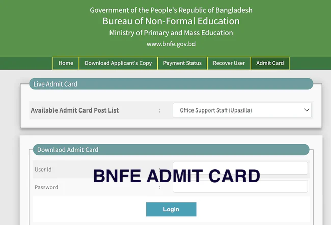 BNFE ADMIT CARD